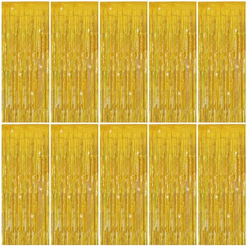 Tinsel Curtain Party Backdrop Gold Birthday Party Decorations 10 Packs Glitter Foil Fringe Curtain Party Decor Streamers Photo Booth for Birthday Christmas Wedding Halloween Graduation Decorations - color: Gold, size: 10 Pack