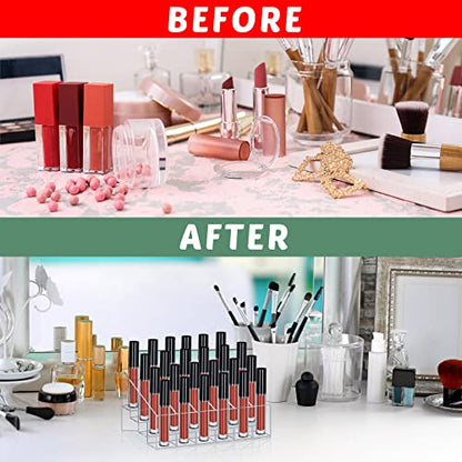 Macarrie 4 Pieces Lipstick Holder Organizer 24 Slot Acrylic Lipstick Makeup Organizer Case Display Stand Storage Box for Lipsticks Lipgloss Brushes Cosmetics - size: 24 Slot