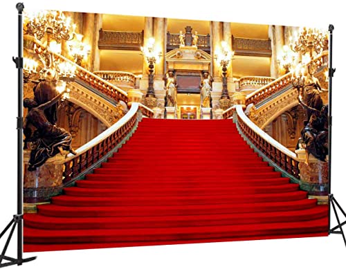 Red Carpet Backdrop, Golden Palace Gorgeous European Hall Photo Backdrop, Vinyl 7x5ft Prom Picture Photo Studio Props BJXTGU35 - color: Red, size: 7x5ft