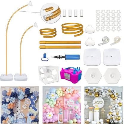 Balloon Arch Kit with Balloon Pump Electric, 8.2FT & 5FT Half Arch Free Bending Gold Balloon Stand Kit, Floor Column Backdrop Frame Balloons Stands for Wedding Baby Shower Birthday Party Decor - size: 8.2FT & 5FT