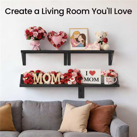 BAYKA Wall Mounted Floating Shelves, Wood Floating Wall Shelf for Books & Decor, Small Space-Saving Display & Organizer（Black，Set of 3） - color: A. Black Board & Black Brackets, size: 16-inch Mixed
