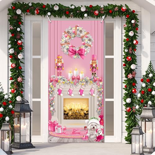 Buryeah Christmas Door Cover Decoration Christmas Fireplace Door Cover Xmas Nutcracker Banner Backdrop Photo Booth Prop Background for Winter Xmas Holiday New Year Party 6.5 x 3 Feet (Cute) - style: Cute