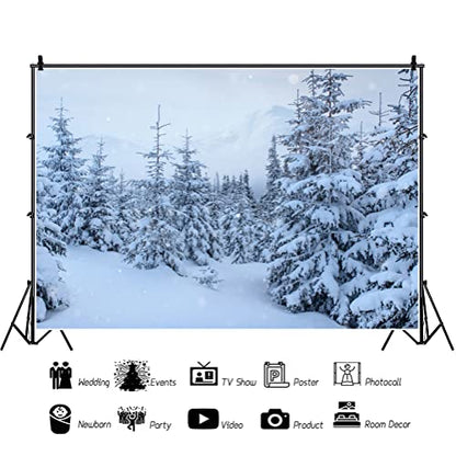 9x6ft Snow Scene Backdrop Forest Snowy Wonderland Mountain Photography Background Winter Snowfield Landscape Christmas Tree Photo Backdrop for Kids Adults Studio Props - size: 9x6ft