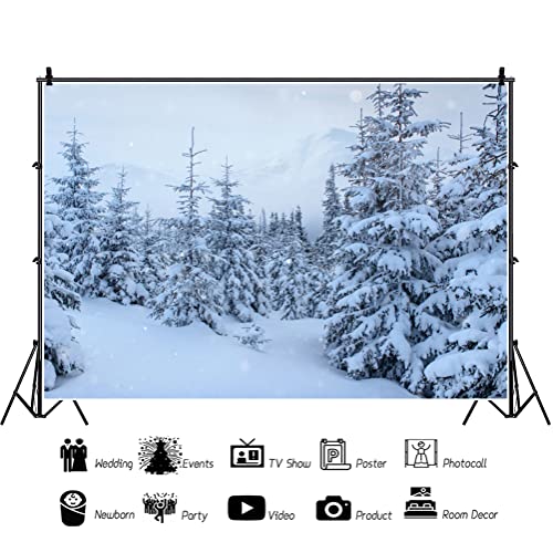 20x10ft Winter Snow Scene Backdrop Winter Forest Snowy Wonderland Mountain Photography Background Winter Snowfield Landscape Christmas Tree Photo Backdrop Kids Adults Photo Studio Props - size: 20x10ft