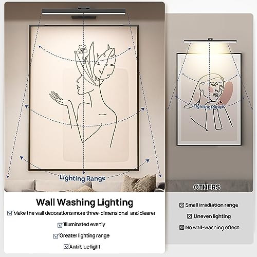 PESUTEN Picture Light Battery Operated, 16in Wireless Art Light for Paintings CCT Dimmable Recharging Battery Picture Light with Remote Control for Gallery Dartboard Art Bedroom Bathroom 2pcs Black - color: 2pcs black