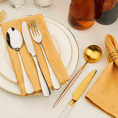 Cloth Napkins Set of 8 – Square 17x17 Inch Jacquard Fabric Polyester Washable Reusable Cloth Napkins for Kitchen Dinner Dining Restaurants Wedding Party Banquet Table (Gold, 17X17 Inch) - color: Gold