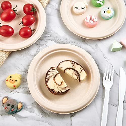 Vplus 350 Pack Paper Plates 7 inch 100% Compostable, Heavy-Duty Disposable Paper Plates Bagasse Natural Biodegradable Eco-Friendly Sugarcane - color: Nature, style: 7 IN Round Plates