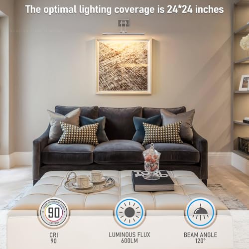 LEONLITE 3CCT Dimmable LED Picture Light, 2700K/3000K/4000K Selectable, CRI90 Swivel Full Metal Picture Frame Light for Wall Art, Painting, Artwork, Portrait, Plug-in & Hardwired, Satin Nickel - color: Satin Nickel-CCT