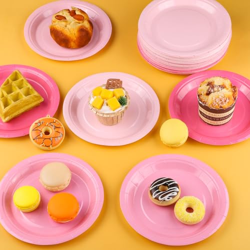 Breroa 72 Pieces Gradient Pink Paper Plates 7 Inch Bulk Paper Plates Disposable Round Dessert Plate Heavy Duty Solid Color Plate Table Decors for Birthday Party, Dinner Table, Wedding - color: Gradient Pink
