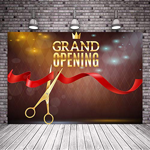 Ribbon Cutting Backdrop for Grand Opening Ceremony 7x5ft Red Ribbon Gold Crown Background Party Event Banner Photo Booth Studio Props ZYVV0541
