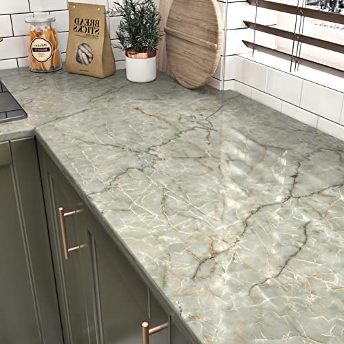 Green Marble Contact Paper for Countertops Waterproof Granite Peel and Stick Wallpaper Decorative Vinyl Contact Paper for Kitchen Cabinets Table Top Cyan Marble Wallpapers for Backsplash 15.8"x78.7" - size: 15.8" x 78.7"