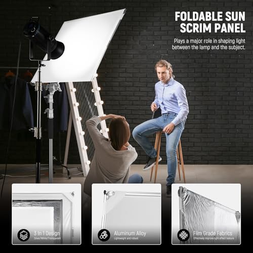 NEEWER Light Diffusion Panel Scrim Kit with Silver/White Reflector Film 35"x35" Foldable Frame with 5/8" Baby Pins Handle for C Stand 3 in 1 Diffuser for Studio Portrait Product Photography, SF9090F - size: 35"x35"