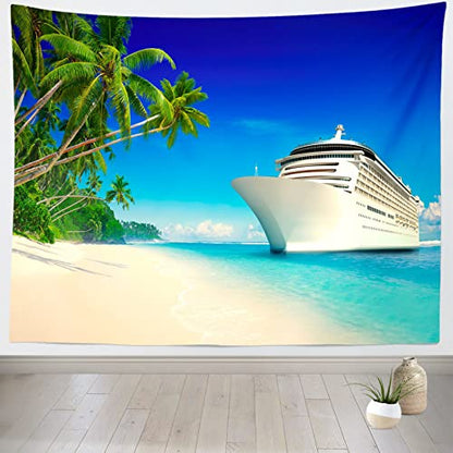 BELECO Luxury Cruise Ship Backdrop Fabric 12x10ft Cruise Backdrop for Photography Tropical Ocean Island Caribbean Sea Palm Trees Summer Hawaii Luau Photo Background Birthday Wedding Photoshoot Props - size: 12x10FT