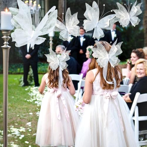 OBBOLO 3D Hanging Butterfly Decorations, White Butterfly Birthday Party Decorations, 5 Pcs Water-Repellent Paper Butterfly Hanging Decorations for Girls, Women, Flower Garden Party Décor - color: White