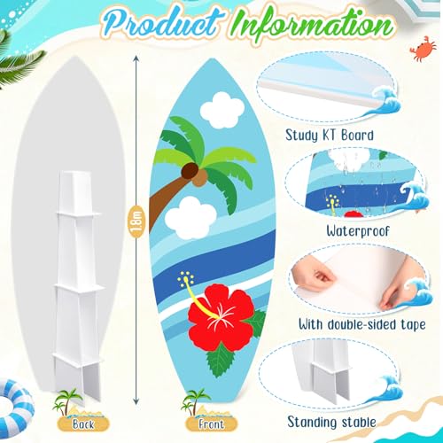 Yalikop 6 Ft Hawaii Surfboard Cardboard Cutout Stand Up Photo Prop - Hawaiian Tropical Party Decorations Standee Surfboard Foam Board for Garden Yard Sign Decor Luau Beach Party Supplies - style: Coconut Tree