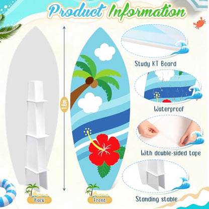 Yalikop 6 Ft Hawaii Surfboard Cardboard Cutout Stand Up Photo Prop - Hawaiian Tropical Party Decorations Standee Surfboard Foam Board for Garden Yard Sign Decor Luau Beach Party Supplies - style: Coconut Tree