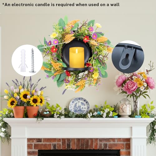 MOYEE Candle Holder Centerpieces for Tables,Candle Ring,Wreaths, Black Metal Paired Artificial Flowers 14 in Versatile Dining Table Centrepiece (Golden Wheat Ear) - color: Golden Wheat Ear Wreath