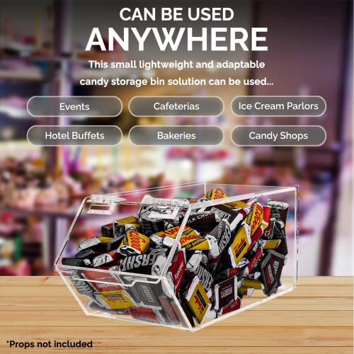 Marketing Holders Clear Acrylic Food Storage Bin with Hinged Lid for Ice Cream Toppings 5" x 11" Candies Nuts Granola Cereal and Wrapped Snacks Caddy - size: Candy Bin-Medium