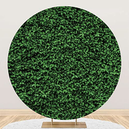 Laeacco Green Leaves Round Backdrop 5x5FT Greenery Circle Photography Backdrop Green Grass Ivy Wall Newborn Baby Shower Birthday Party Decoration Banner Bridal Shower Wedding Photo Studio Props - size: 5FT