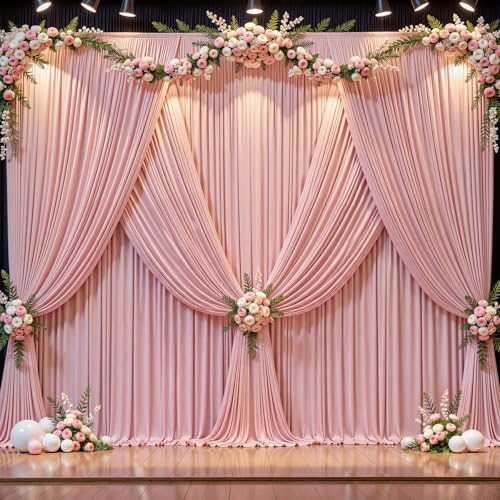 16x10FT Dusry Rose Backdrop Curtains for Wedding Parties, Wrinkle Free Polyester Photography Backdrop Drapes for Birthday Parties Baby Shower Stage Background Stand Decorations 4x10ft,4 Panels - color: Dusty Rose, size: W4' X H10'(4 Panels)