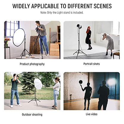 NEEWER Photography Light Stand 2.85-6.6ft/87-200cm, Spring Loaded Aluminum Tripod Stand with ø28mm Thicker Tube Diameter for Ring Light/LED Light/Strobe Flash/Softbox, Max Load 22lbs, ST-200 - size: 200cm
