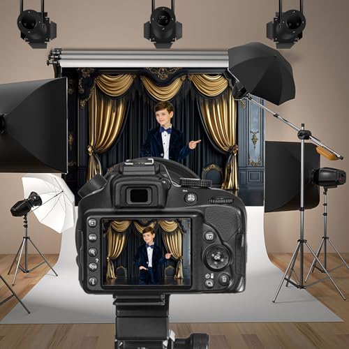 Royal Black Wall Backdrops 5x3ft Gold Curtain Luxury Theater Stage Background VIP Shows TV Shows Backdrops Wedding Birthday Party Decors Graduation Ceremony Banner Photo Studio Props - color: black and gold, size: 5x3ft