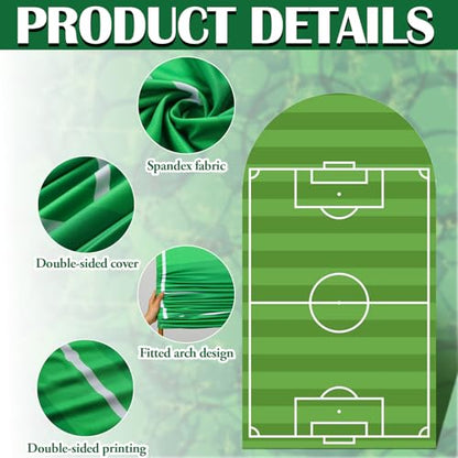 VitalCozy 7.2ft Soccer Field Birthday Party Arch Backdrop Cover Soccer Photography Backdrops Spandex Fitted Arch Stand Covers for Rugby Balloons Birthday Parties - style: Soccer