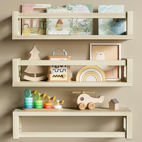 TidyCorner Sturdy Floating Shelves – Set of 3 Wall Bookshelves and Nursery Floating Shelves for Books, Toys, Kitchen, Bathroom, and Home Decor – Natural Poplar - color: Natural Poplar, size: 15.75 Inch