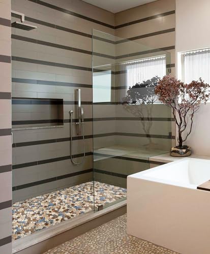 Parrotile Yosemite Matte Pebble Stone Tiles for Shower Floor Bathroom Mosaic Tile Extremely Non Slip [5 Sheets] - color: Matte Yosemite