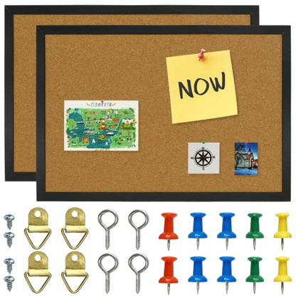 OWLKELA 2 Pcs Cork Board, 17.7"X 13.3" Bulletin Board, Vision Board, Notice Pin Board, Ideal for Office & Home Decor, School Message Board - size: 2 Pcs 13.3 x 17.7 inch