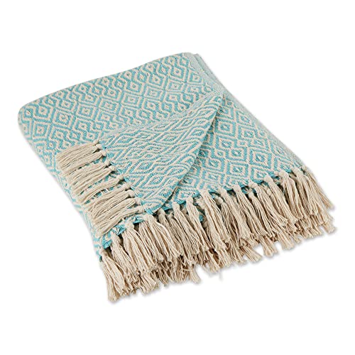 DII Rustic Farmhouse Double Diamond Woven Throw, 50x60, Aqua - color: Aqua