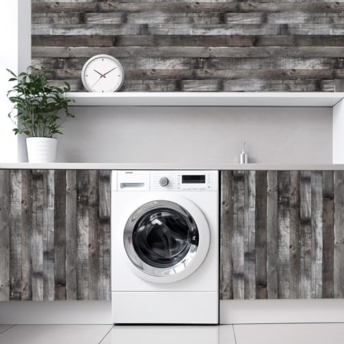 Peel and Stick Wood Wallpaper Grey/Black Vinyl 17.3"×236" Contact Paper Self Adhesive Thick Waterproof Self Adhesive for Cabinets liveroom - color: Grey/Black, size: 17.3" x 236"
