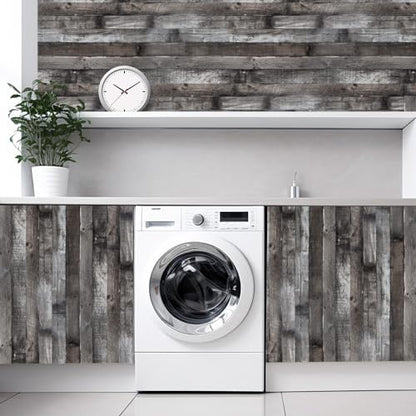 Peel and Stick Wood Wallpaper Grey/Black Vinyl 17.3"×1200" Contact Paper Self Adhesive Thick Waterproof Self Adhesive for Cabinets liveroom - color: Grey/Black, size: 17.3" x 1200"