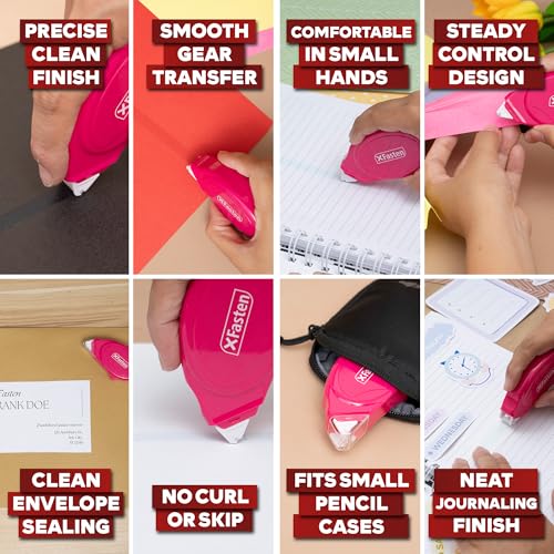 XFasten Glue Tape Roller for Scrapbooking 4-Pack Acid-Free Pink Double Sided Tape Roller for Crafts, Photos, Bullet and Junk Journaling Supplies - Scrapbook Adhesive Runner (0.3 in x 30 ft) - color: Pink