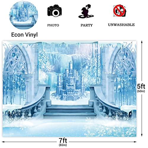 10x8FT Castle Backdrop Winter Wonderland Ice Castle Photography Backdrop Blue Ice Snowflake Background Winter Snow Landscape for Princess Girl Baby Shower Kids Birthday Party - size: 10x8ft