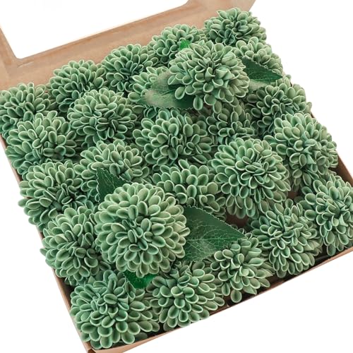 Floroom Artificial Dahlia Flowers 25pcs Real Looking Elf Green Foam Fake Roses with Stems for DIY Wedding Bouquets Bridal Shower Centerpieces Floral Arrangements Party Tables Home Decoration - color: Elf Green
