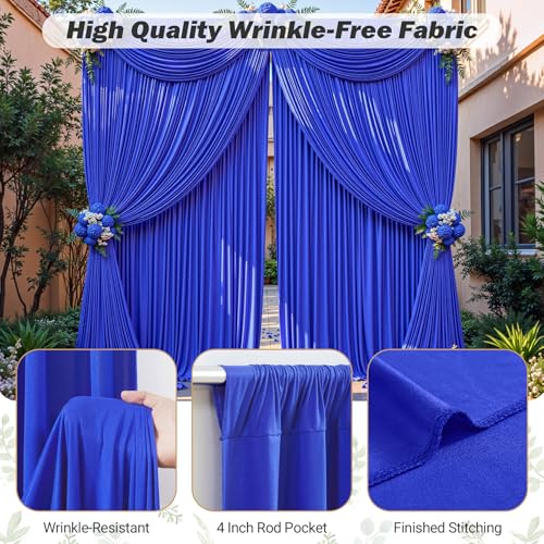 8ftx10ft Wrinkle Free Royal Blue Backdrop Curtain - 10 Feet Photography Backdrop Drapes, Silky Polyester Back Drop Cloth for Wedding Baby Shower Balloon Arch Background - color: Royal Blue, size: 8FTx10FT (W4'xH10', 2 Panels)