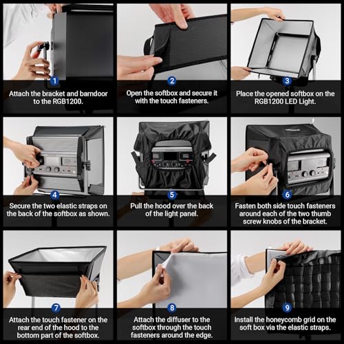 NEEWER Upgraded Softbox Diffuser Only for NEEWER RGB1200 Video Light, 14.6"x13.6"/37x34.5cm Foldable Soft Box with Grid/Bag/Blackout Hood, Quick Set Up for Portrait Studio Photography Lighting, NS5S - style: NS5S for RGB1200