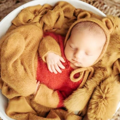 Newborn Baby Photography Props Outfits Cute Bear Hat Romper Set Infant Baby Boy Girl Photoshoot Props Costume ﻿ - color: Yellow