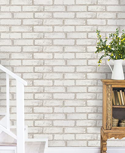 Timeet Beige White Brick Wallpaper Brick Peel and Stick Wallpaper Self Adhesive Brick Contact Paper Faux Brick Wallpaper Removable Wall Paper for Bedroom Laundry Room Accent Walls 17.7"×78.7" - color: Beige,white, size: 17.7" x 78.7"