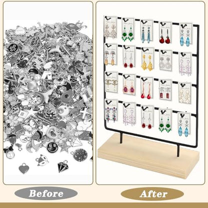 Earring Display Stand for Selling, Wood Earring Rack Display Holder Stand, 4 Tier 20 Hooks Jewelry Display for Selling with 40pcs Earring Cards, Bracelets, Rings, Necklaces - color: Black