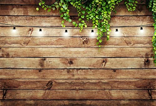 10x7ft Rustic Background for Photography Green Leaves Woodlands Photos Backdrops Wood Plank Backdrops for Weddings Birthday Baby Shower Party Barn Farmhouse Decorative Banner - size: 10x7ft