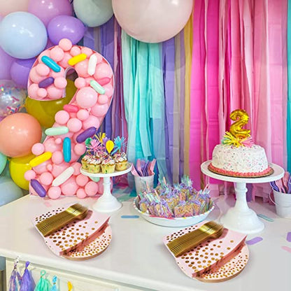 Pink and Gold Party Supplies,Serves 35 Guests Pink Paper Plates and Napkins,Disposable Party Paper Plates for Birthday Wedding - color: Pink Gold Dot Paper Plate
