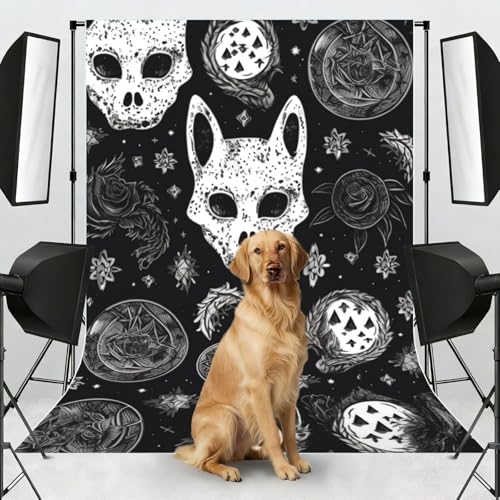 Skull Cat Moon Gothic Backdrop Background for Photography 5x7ft Photobooth Professional Photo Backdrop Curtains Video Photography Studio Photo Backgrounds Banner Booth Background Screen Parties - color: Skull Cat Moon Gothic