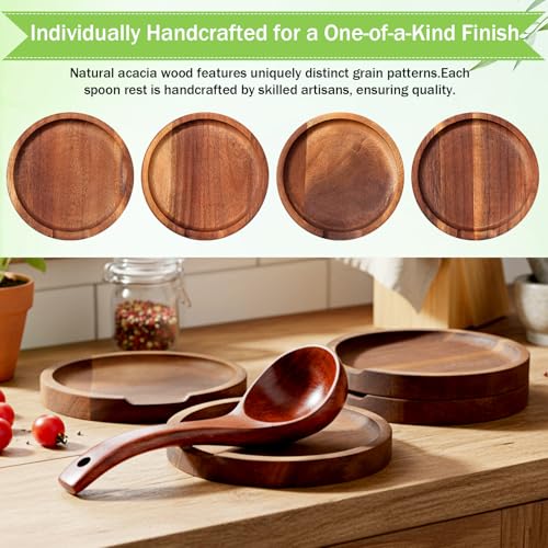 Honeydak 4 Pcs Acacia Wood Spoon Rest for Stovetop Handmade Smooth Wooden Kitchen Spoon Holder for Ladles Tong Cooking Accessories Housewarming Gifts (Classic Style) - style: Classic Style