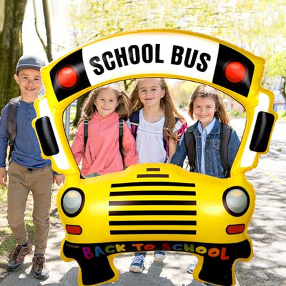 Colingmill 55 Inch School Bus Photo Frame Inflatable Balloon Decorations Photo Backdrop Booth Selfie Frame Background for Classroom Party Supplies - style: School Bus