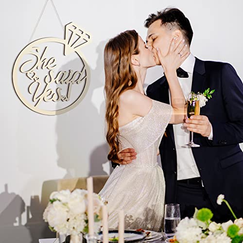 Youyole She Said Yes Wooden Sign 13.78'' x 11.22'' Diamond Ring Wood Cutout Sign Wedding Engagement Party Decorations Photo Booth Props with Hanging Rope Bridal Shower Rustic Engaged Hanging Decor - style: She Said Yes