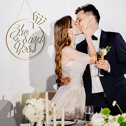 Youyole She Said Yes Wooden Sign 13.78'' x 11.22'' Diamond Ring Wood Cutout Sign Wedding Engagement Party Decorations Photo Booth Props with Hanging Rope Bridal Shower Rustic Engaged Hanging Decor - style: She Said Yes