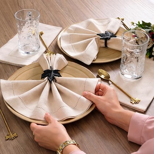 Linen Flax Cotton Cloth Dinner Napkins Set of 12-20x20 Natural Fabric with Hemstitched Mitered Corners - Machine Washable Wedding, Cocktail & Party Table Napkins - Natural - color: Natural, size: 20" x 20" (Set of 12)