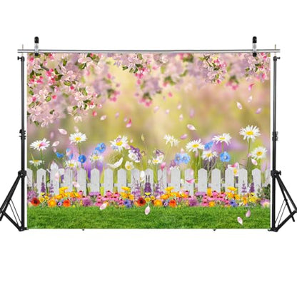 10x8ft Spring Backdrop Pink Flower Garden Photography Backdrop Easter Decor Banner Kids Children Birthday Banner X-211 - size: 10x8ft